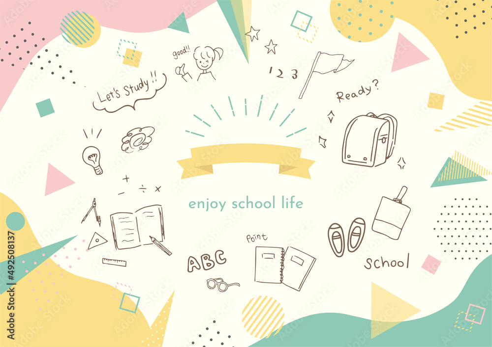 学校生活アイコンセットと幾何学背景 Stock Vector Adobe Stock