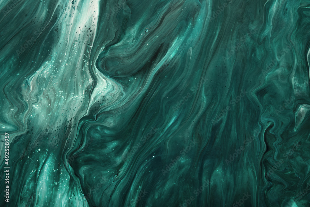 Obraz na płótnie Fluid Art. Liquid Velvet Jade green abstract drips and wave. Marble effect background or texture w salonie