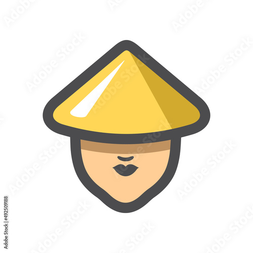 Chinese girl in a hat Vector icon Cartoon illustration.