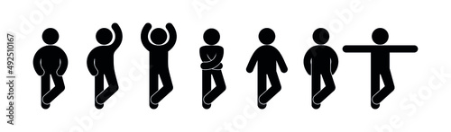 man icon, collection of human silhouettes in various poses, people waving their hands, isolated vector pictograms