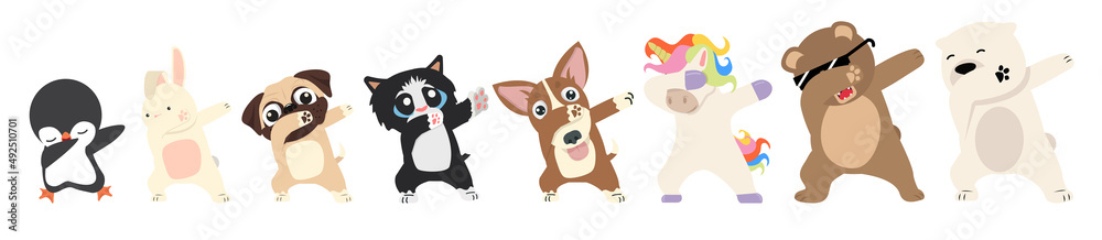 Obraz premium Dabbing animals dancing sign cartoon set