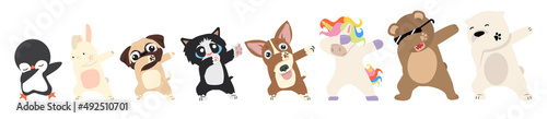 Dabbing animals dancing sign cartoon set