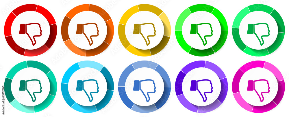 Dislike icon set, unlike flat design vector illustration in 10 colors options for mobile applications and webdesign Dislike icon set, unlike flat design vector illustration in 10 colors options for mobile applications and webdesign