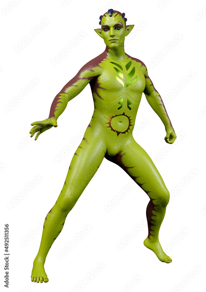 3D Rendering Green Alien on White 3D Rendering Green Alien on White