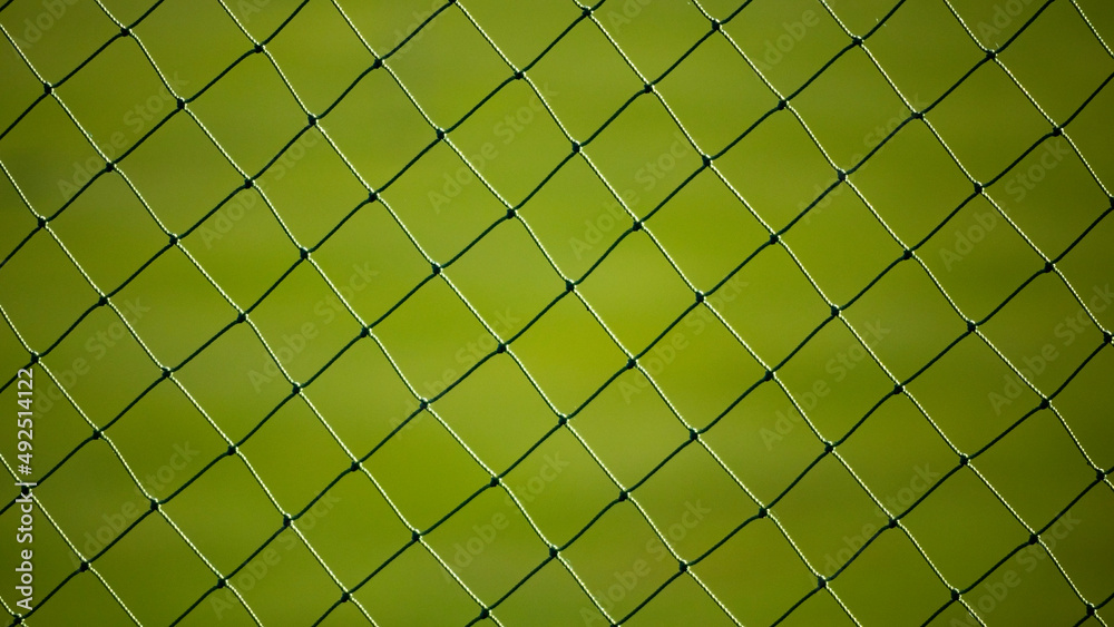 football net on the background of a green lawn. football net on the background of a green lawn.