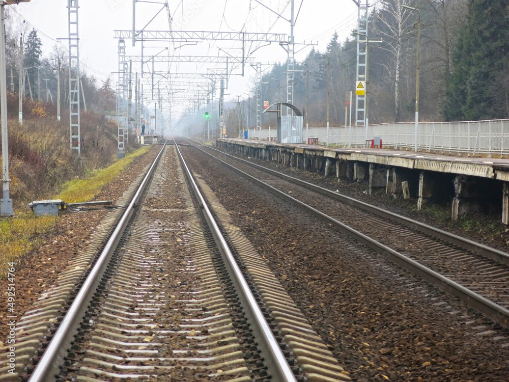 railway with rails and sleepers in autumn in the Moscow region