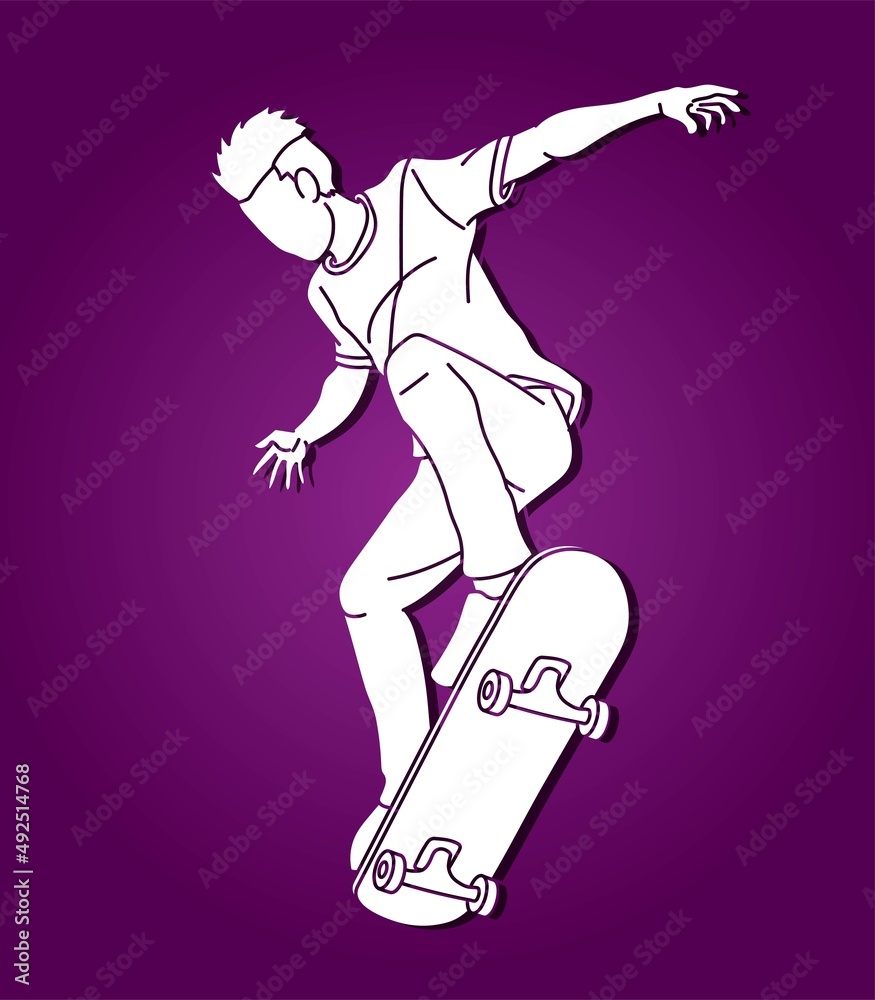 A Man Playing Skateboard Extreme Sport Skateboarder  Action Cartoon Graphic Vector