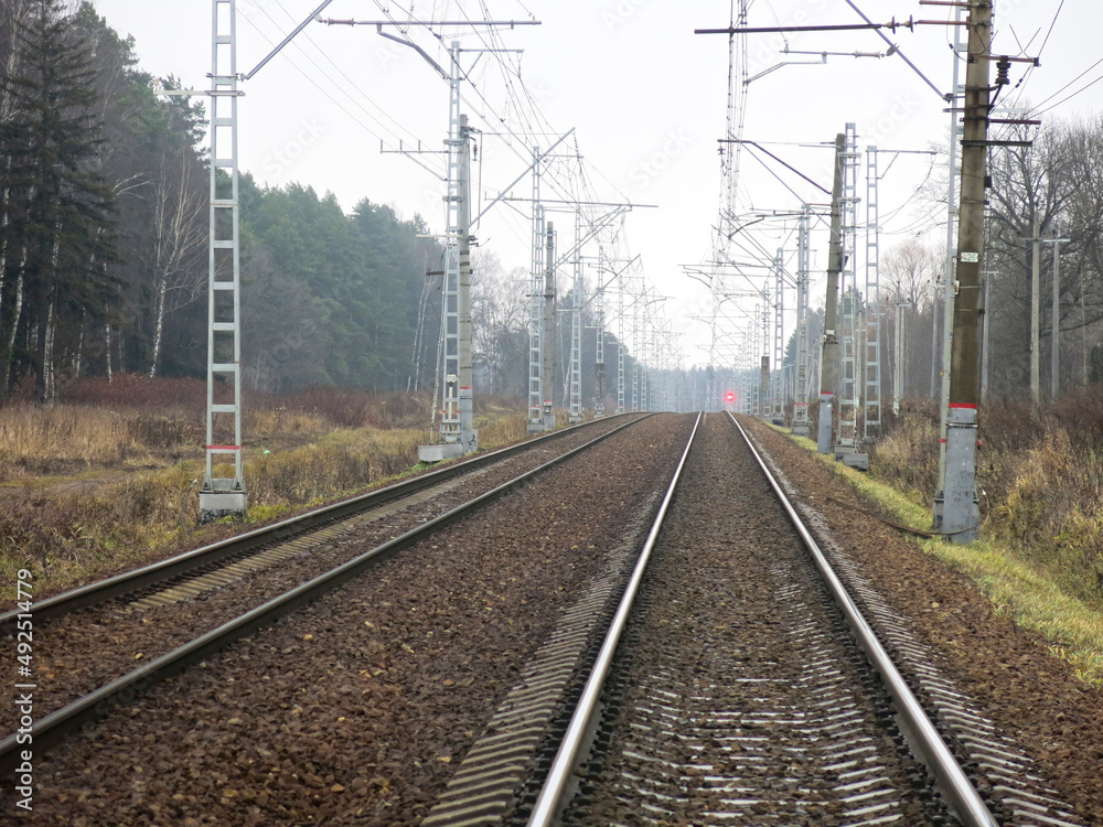 railway with rails and sleepers in autumn in the Moscow region railway with rails and sleepers in autumn in the Moscow region