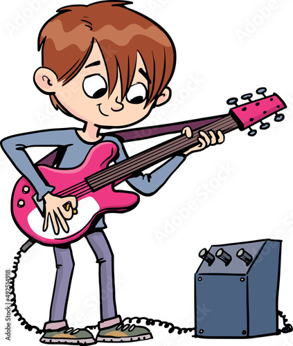 boy plays an electric guitar