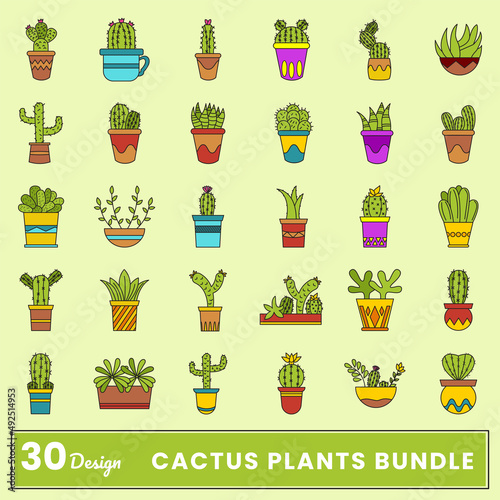 30 vector complex flat icons concept symbols of cactus.