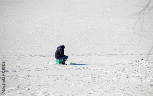 Fishermen on winter fishing, winter nature.