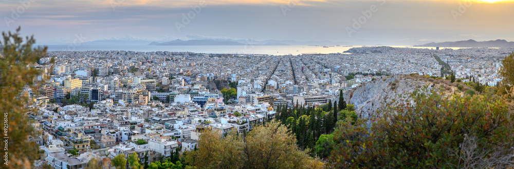 Beautiful view of Athens in the evening, Greece, Europe. View of the city from above