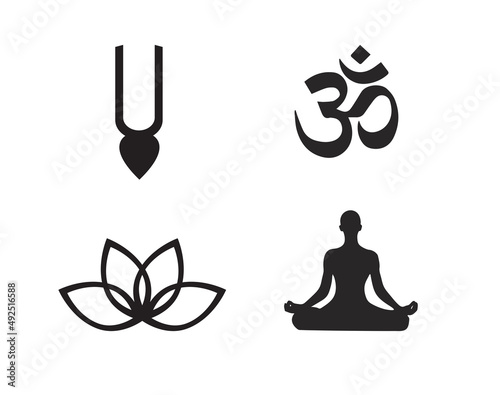 Yoga Icons. Meditating Yoga silhouette. Om, Lotus
