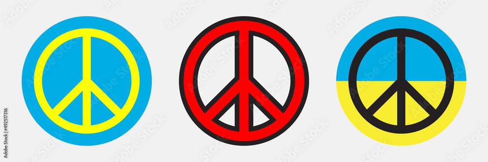 Symbols of peace and stop the war in Ukraine. Pacifism round emblems. World peace signs set. Anti-war logos collection. Cessation of hostility among all mankind. Happiness and freedom concept. Symbols of peace and stop the war in Ukraine. Pacifism round emblems. World peace signs set. Anti-war logos collection. Cessation of hostility among all mankind. Happiness and freedom concept.