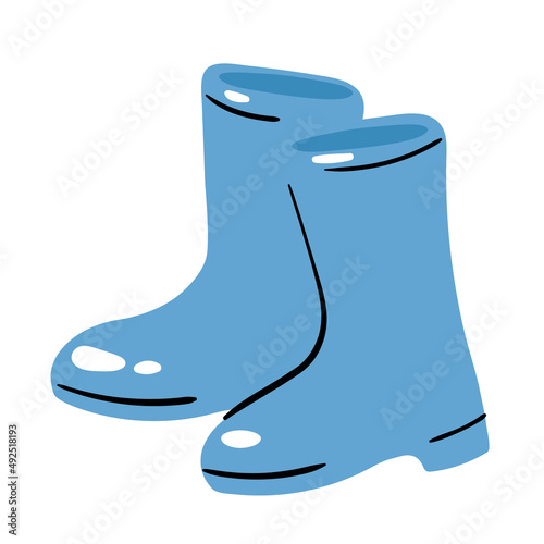 Blue rubber boots. Vector illustration isolated on white background. 