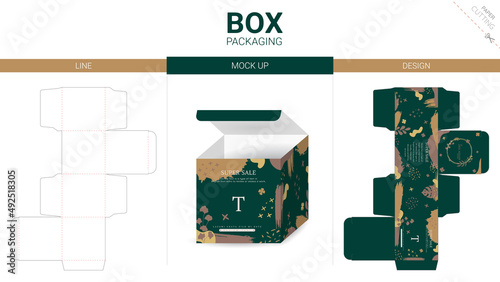 Box packaging and mockup die cut template