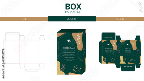 Box packaging and mockup die cut template