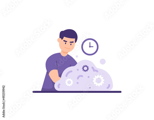 a male worker is working or making something. productivity, creative, nimble, fast hand. work fast to meet targets and deadlines. time management. flat style. design vector illustration. element, ui