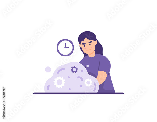 a female worker is working or making something. productivity, creative, nimble, fast hand. work fast to meet targets and deadlines. time management. flat style. design vector illustration. element, ui