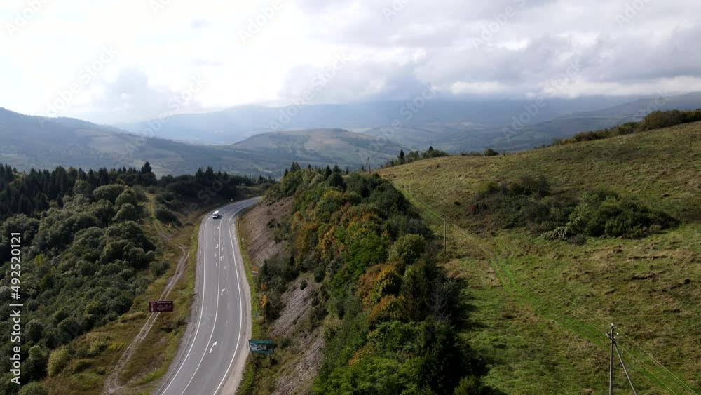aerial view of road in carpathian mountains aerial view of road in carpathian mountains