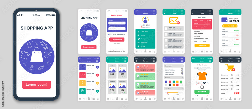 Set of UI, UX, GUI screens Shopping app flat design template for mobile ...