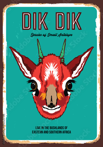 Dik dik face vector iilustration in retro vintage poster style, perfect for tshirt design and wall decor