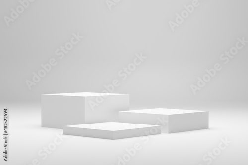 Tela Blank white podium platforms or pedestals with white background for product display