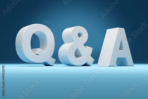 The concept word q and a, questions and answers on blue background. photo