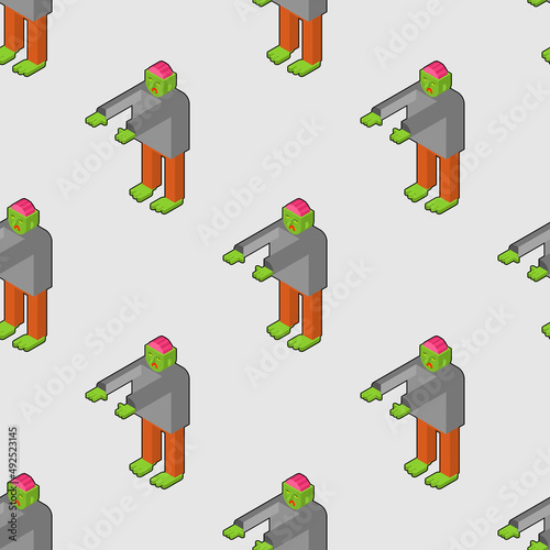 Zombie isometric pattern seamless. Dead man monster texture. zombi background