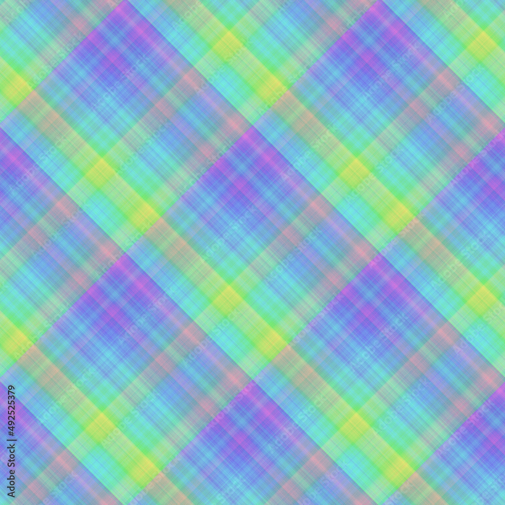 Diagonal rainbow plaid seamless pattern