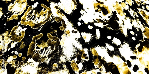 Spot Fabric. Yellow Cow Fur Texture. Black Dalmatian Skin. Gold Spots On The Skin. Leather Cow. Bright Fabric. Square Elements. photo