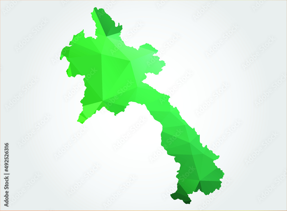 Laos Map Green Color on white background polygonal Laos Map Green Color on white background polygonal