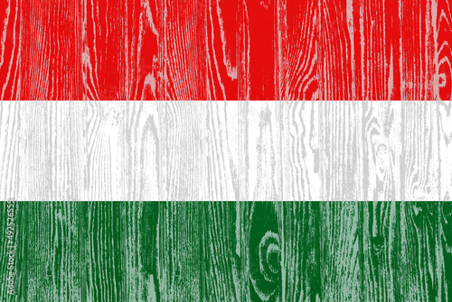 Flag of Hungary on wooden background
