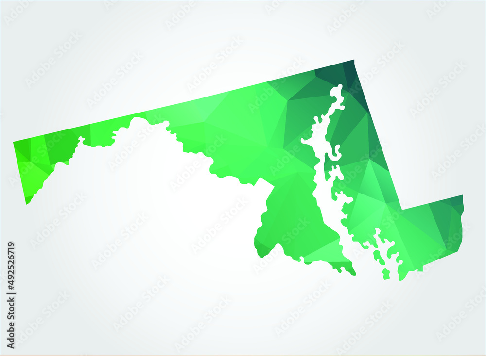 MARYLAND Map Green Color on white background polygonal