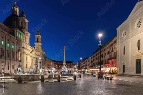 Piazza Navona Square At Night In Rome, Italy