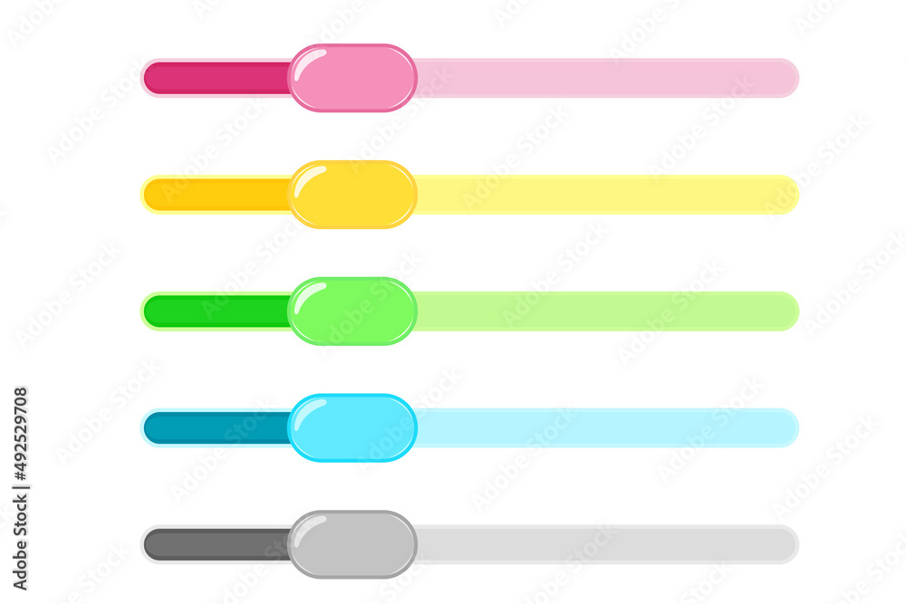 Scroll bar with button. Set of sliders of different colors to control the volume. Scroll bar with button. Set of sliders of different colors to control the volume.