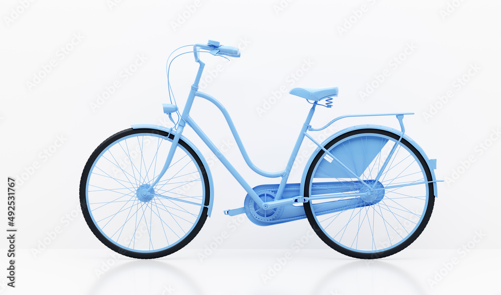 Fototapeta premium Blue bicycle on white wall background