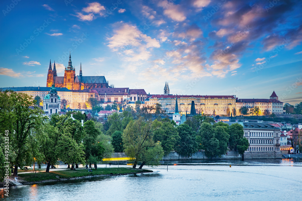 Hradcany in Prague, Czech Republic. St. Vitus Cathedral at night