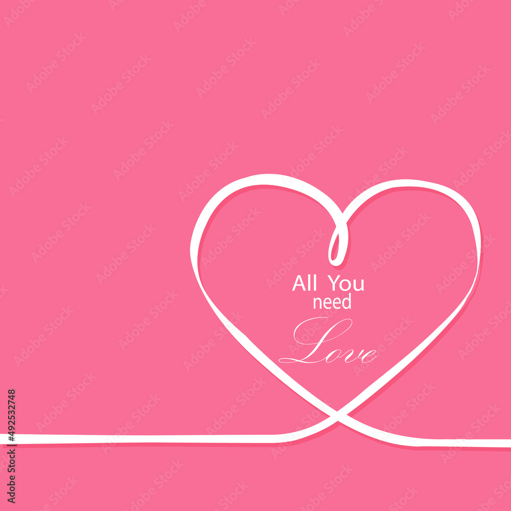 Valentine card with hearts, lines and all you need is love phrases. Vector