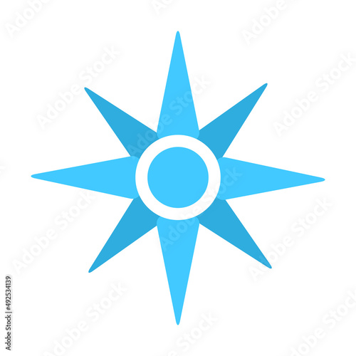 Wind rose semi flat color vector object. Full sized item on white. Cartographic element. Blue eight pointed star simple cartoon style illustration for web graphic design and animation