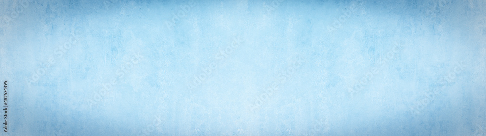 Bright pastel blue, colored painted paper texture  background template pattern, long panoramic banner