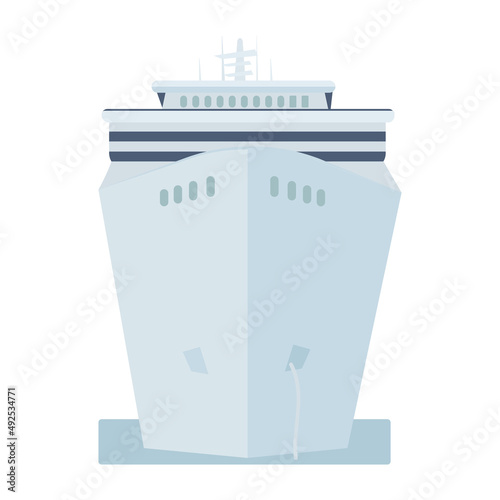 Cruise ship semi flat color vector object. Full sized item on white. Passenger ship for vacation and tropical adventure simple cartoon style illustration for web graphic design and animation