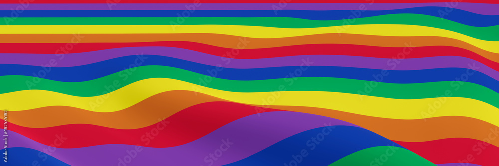 3D Wavy rainbow flag. LGBTQ color.