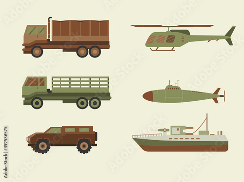 Fototapeta Set of Army transport Combat Vehicles collection with tanks military vehicles,Equipment for the war,Vector illustrations