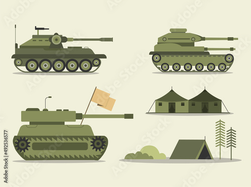 Fotografie, Obraz Set of Army transport Combat Vehicles collection with tanks military vehicles,Equipment for the war,Vector illustrations