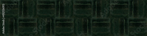 Dark green rectangular rustic brick tiles wall or floor texture wide backgrou...