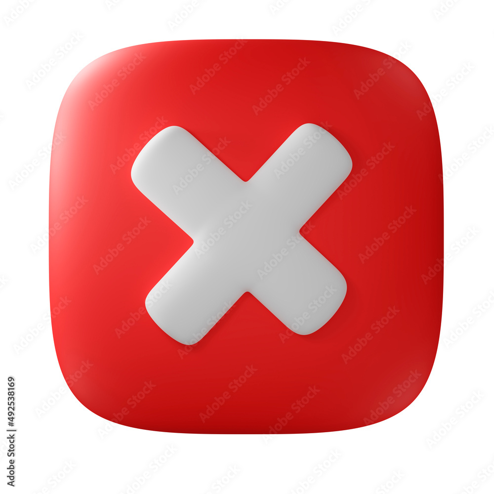 Fototapeta premium Red cross checkmark button, 3d renders illustration.