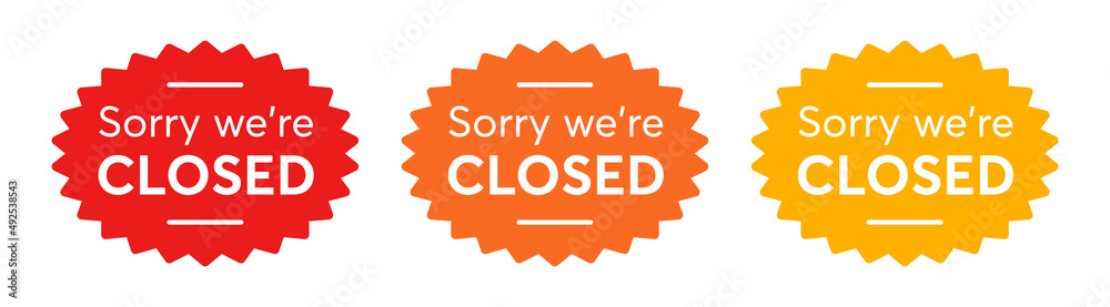 Sorry we are closed sticker set design template vector