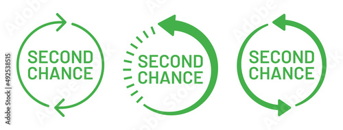 Second chance text with arrow around icon set.