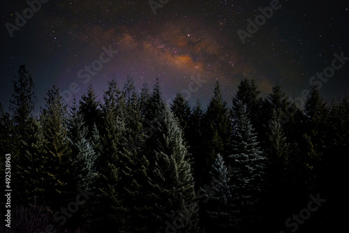 Landscape with Milky Way. Night sky with stars on the mountain,